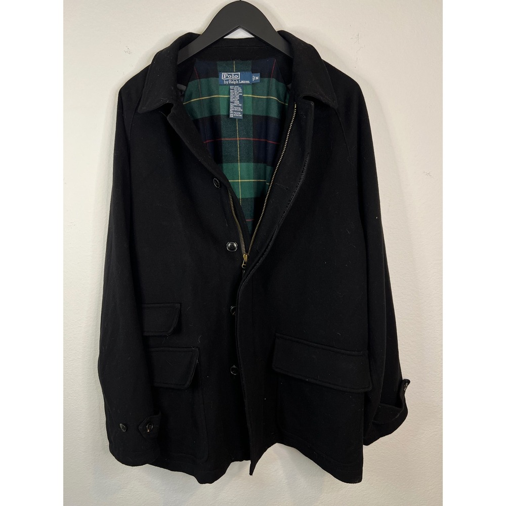Polo Ralph Lauren Mens Wool Blend Plaid Lined Field Jacket Black Size M